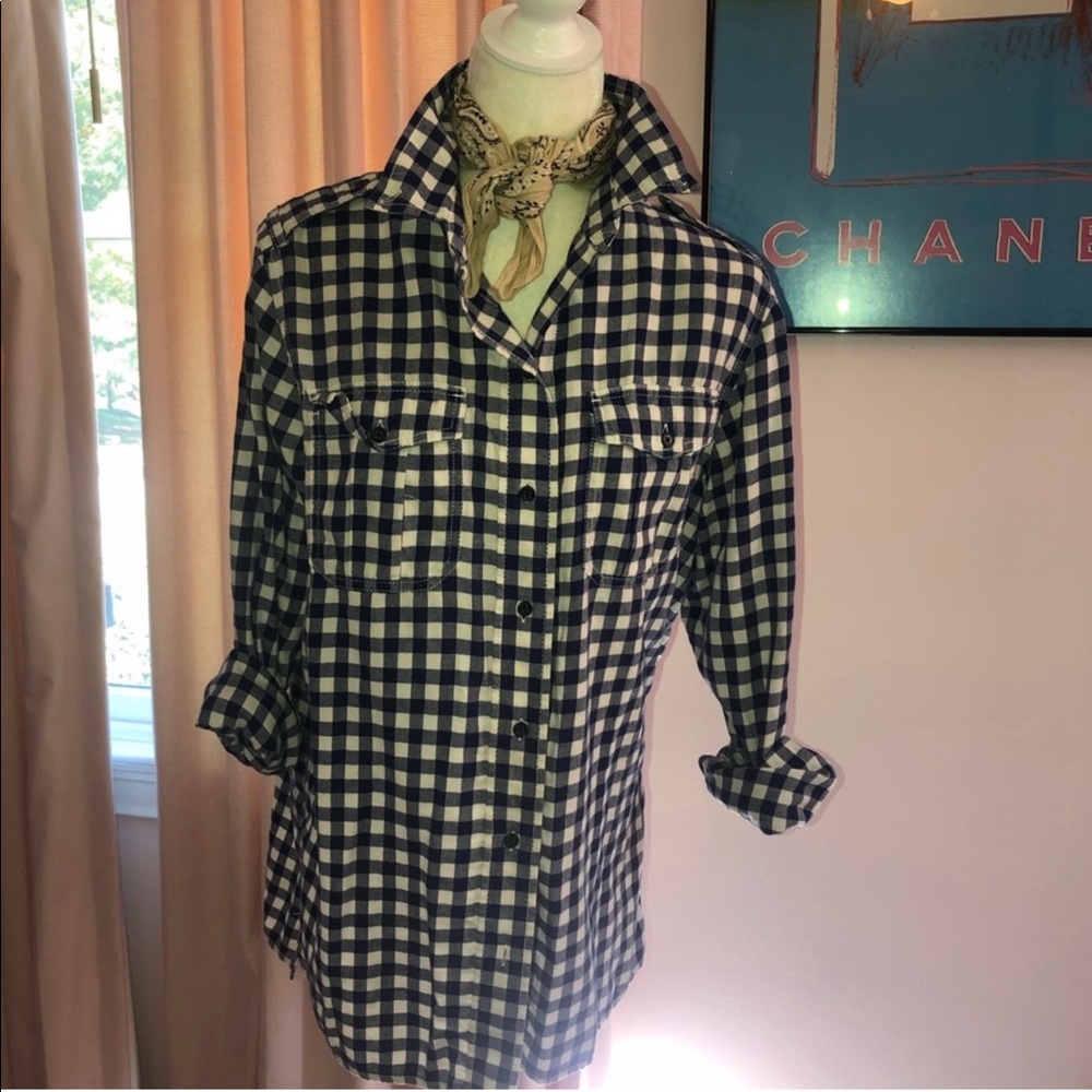 Blue and White Checked Flannel Shirt - Picture 1 of 4